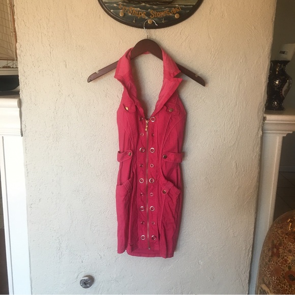 Entry Hot Pink Barbiecore Halter Lace Up Grommet Dress - Picture 1 of 9